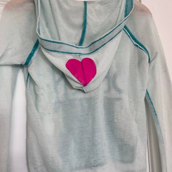 Billabong Pullover Graphic Hoodie Sweatshirt Women's Large Blue Pink Heart Y2K - Picture 8 of 10